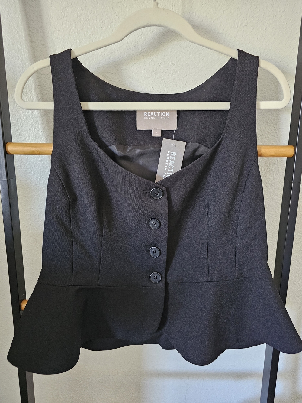 NWT Reaction Kenneth Cole Black Peplum Button Front Vest Top